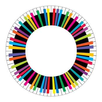 Abstract colored circular piano keys on white background