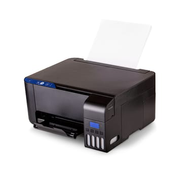 The modern compact colore home printer isolated on white background
