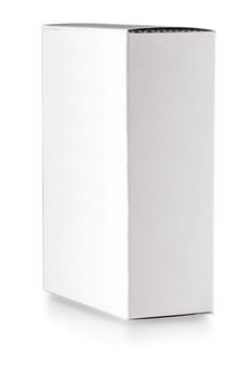 The close up of  a white box isolated on white background