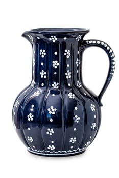 The Blue antique pottery pitcher isolated on white background