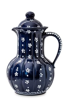 The Blue antique pottery pitcher isolated on white background