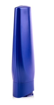 The blue  Plastic Bottle with Shampoo or hygienic cosmetic product isolated on white background