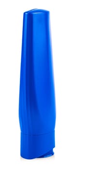 The blue Plastic Bottle with Shampoo or hygienic cosmetic product isolated on white background