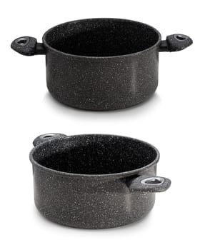 The New black metal saucepan  isolated on white background