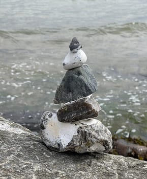 Stone pyramids are stacked stones of various sizes.