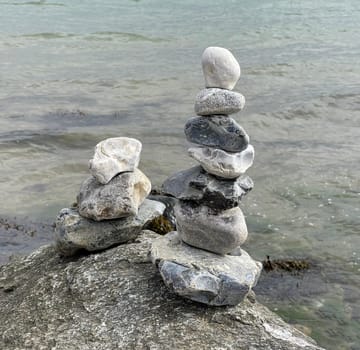 Stone pyramids are stacked stones of various sizes.