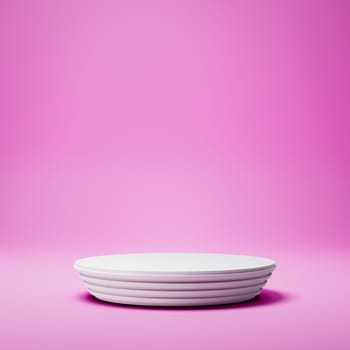 Empty Rounded White Stucco Product Display Stage on Purple Background. 3D Rendering Illustration