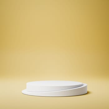 Empty Rounded White Stucco Product Display Stage on Yellow Background. 3D Rendering Illustration