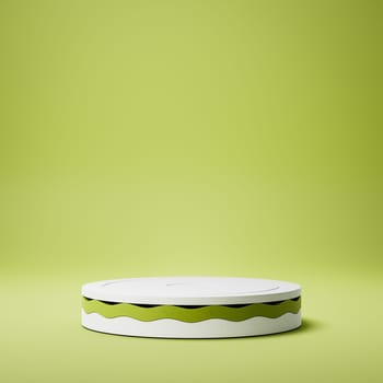 Empty Rounded White Stucco Product Display Pedestal on Green Background. 3D Rendering Illustration