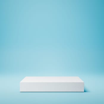 Empty Squared White Stucco Product Display Podium on Blue Background. 3D Rendering Illustration