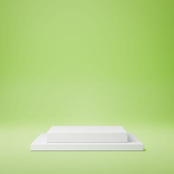 Empty Squared White Stucco Product Display Pedestal on Green Background. 3D Rendering Illustration
