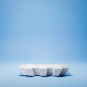 Futuristic Empty White Stucco Product Display Podium on Blue Background. 3D Rendering Illustration