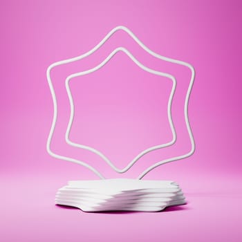 Empty Hexagonal Star Shaped White Stucco Product Display Stage on Purple Background. 3D Rendering Illustration