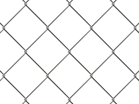 Chain link fence pattern. Industrial style wallpaper. Realistic geometric texture. Steel wire wall isolated on white. 3D illustration.