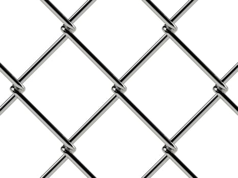 Chain link fence pattern. Industrial style wallpaper. Realistic geometric texture. Steel wire wall isolated on white. 3D illustration.