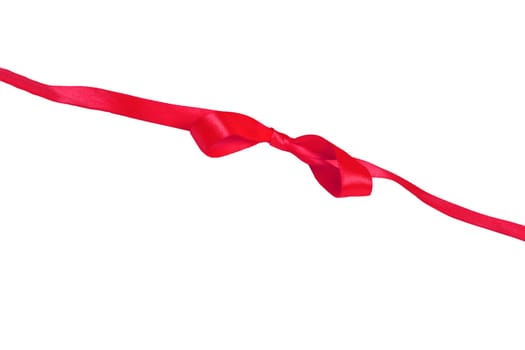 Gift bows. Closeup of a decorative red ribbon bow made of silk for gift box isolated on a white background. Decorations background. Macro photograph.