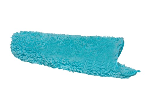 Household cleanliness and hygiene. Close-up of a blue cleaning cloth isolated on a white background. Microfiber cleaning cloth. Macro.