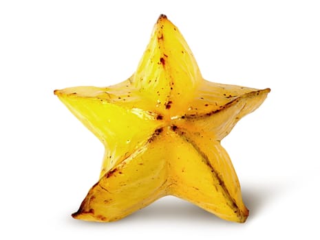 Ripe starfruit front view isolated on white background