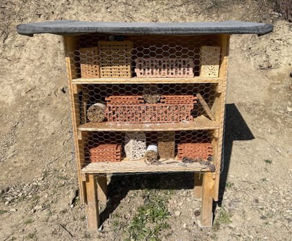 Insect hotels serve insects,especially wild bees,as a shelter and breeding ground.