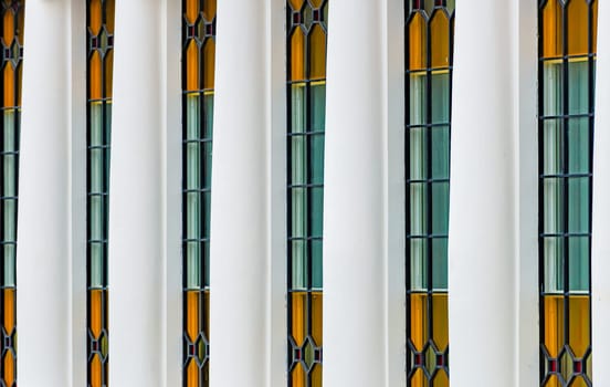 Close up details of old columns and building