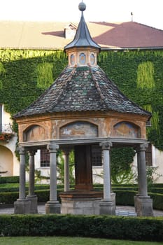 An octagonal structure was erected over the marble basin from 1508 in 1669. The miracle fountain is located in the courtyard of the Neustift monastery in the municipality of Trentino - South Tyrol,Italy.