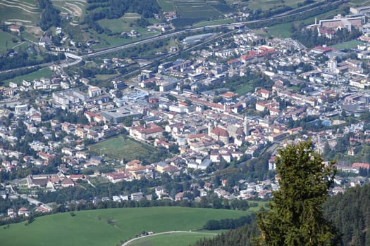 An aerial view of Brixen in South Tyrol - Trentino,Italy. The city is located on the Eisack River in the Eisack Valley about 40 km north of Bozen.