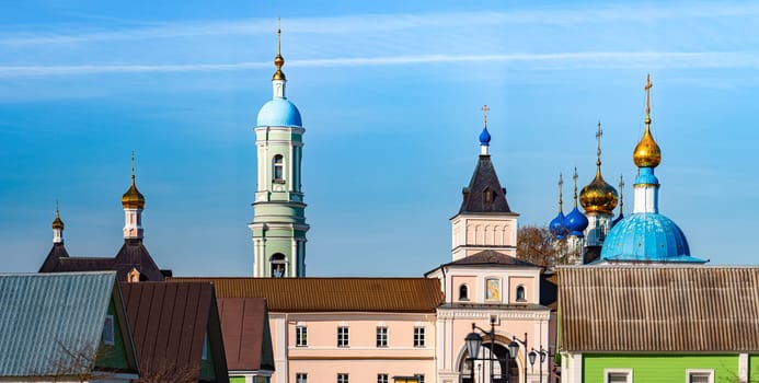 Old russian monastery with blue sky in background