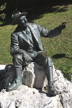 The Alois Franz Luis Trenker monument to the famous mountaineer,actor,director and writer in his birthplace Sankt Ortisei in Val Gardena,South Tyrol Italy.