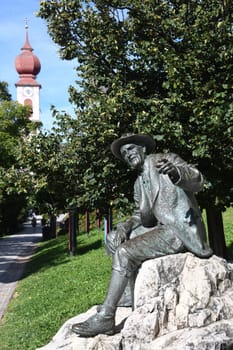 The Alois Franz Luis Trenker monument to the famous mountaineer,actor,director and writer in his birthplace Sankt Ortisei in Val Gardena,South Tyrol Italy.