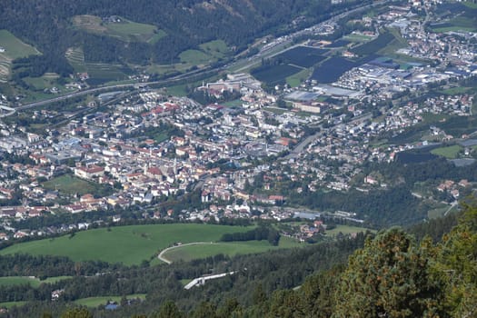 An aerial view of Brixen in South Tyrol - Trentino,Italy. The city is located on the Eisack River in the Eisack Valley about 40 km north of Bozen.