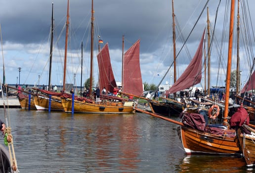 Zeesboat,regatta in the lagoon landscape in Mecklenburg-Western Pomerania.