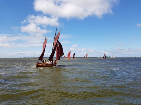 Zeesboat,regatta in the lagoon landscape in Mecklenburg-Western Pomerania.
