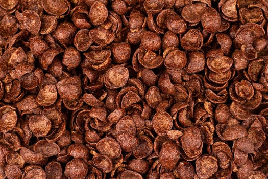 top view closeup of chocolate cornflakes breakfast cereals
