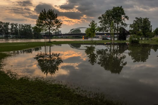 rhine flooded area in germany