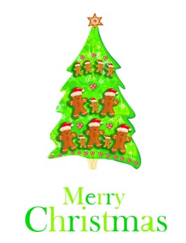 card with a Gingerbread funny Christmas tree decorations