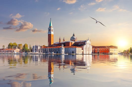 St. George Monastery in the lagoon of Venice, sunset view, Italy.