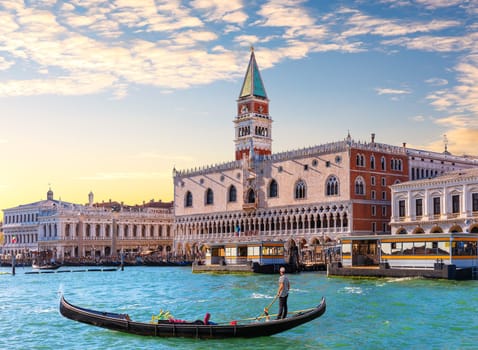 Gondola in front of the Doge's Palace in Venice, Italy.