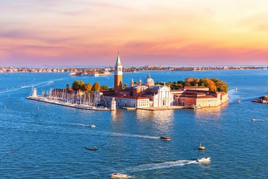 Famous San Giorgio Maggiore island of Venice, beautiful sunset view, Italy.
