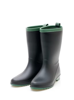 Pair of black waterproof rubber boots isolated on a white background
