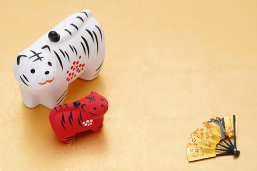 Dolls of Tora Tiger. Japanese new year card. Japanese new year tiger object