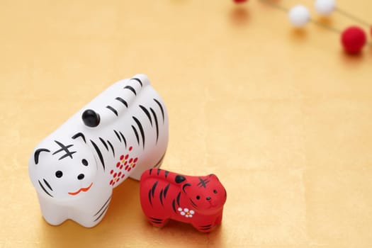 Dolls of Tora Tiger. Japanese new year card. Japanese new year tiger object