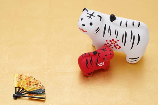 Dolls of Tora Tiger. Japanese new year card. Japanese new year tiger object