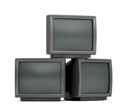 Group of three retro televisions