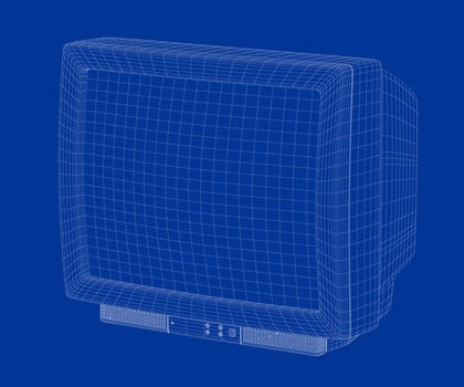 3d wire-frame model of CRT TV