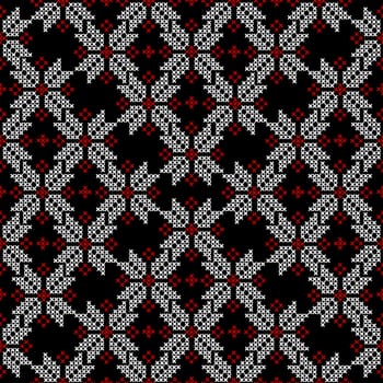 Embroidered cross-stitch seamless pattern with ethnic motifs