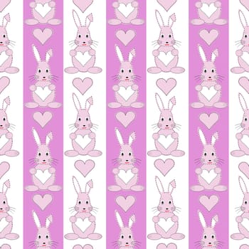 Pink and white seamless pattern with bunny for baby girls, wrapping paper
