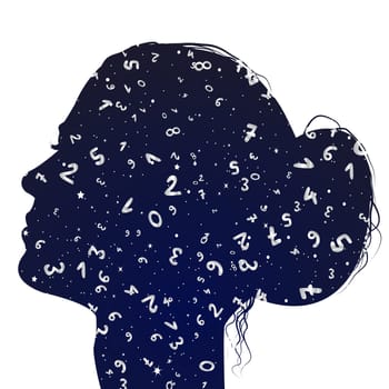 Woman profile with numbers background from one to nine for numerology