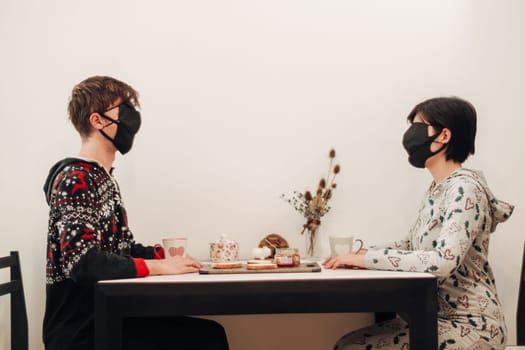 Girl and Guy Kissing in Masks on Quarantine COVID-19.