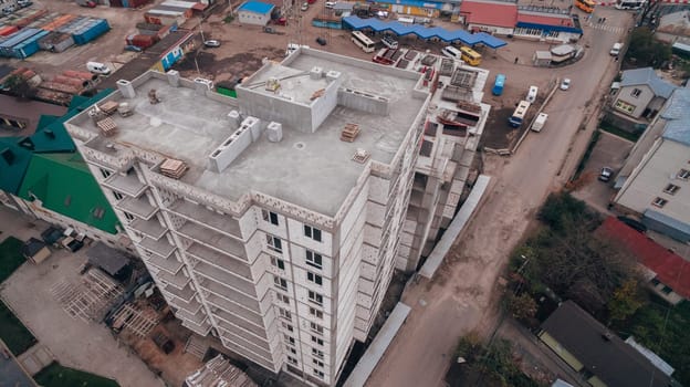Aerial Drone View of New Microdistrict in the Town