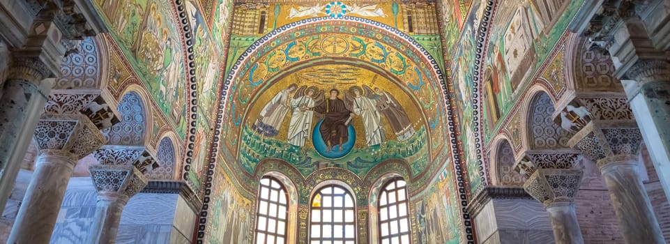 RAVENNA, ITALY - CIRCA AUGUST 2020: historic byzantine mosaic in Saint Vitale Basilica